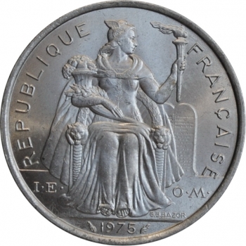 Французская Полинезия 5 франков 1975 г., BU, "Заморское сообщество Франции (1965 - 2018)''