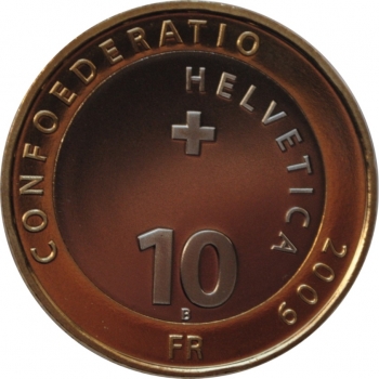 Швейцария 10 франков 2009 г., PROOF, 'Швейцарский национальный парк - олень'