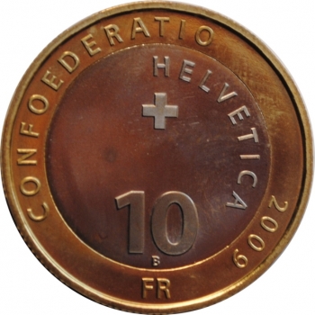 Швейцария 10 франков 2009 г., UNC, 'Швейцарский национальный парк - олень'