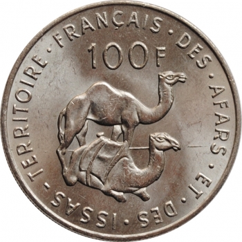 Французские Афар и Исса 100 франков 1975 г., BU, "Заморская территория Франции (1968 - 1975)"