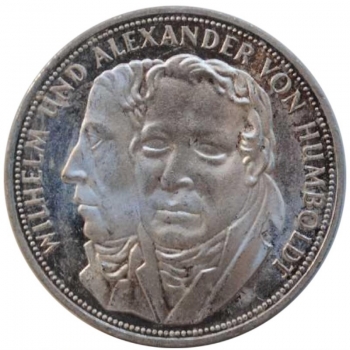 ФРГ 5 марок 1967 г., PROOF, '200 лет со дня рождения Гумбольдтов', РЕДКАЯ, (малый тираж)