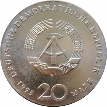 ГДР 20 марок 1975 г., UNC, "225 лет со дня смерти Иоганна Себастьяна Баха"