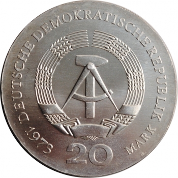 ГДР 20 марок 1973 г., UNC, "60 лет со дня смерти Августа Бебеля"