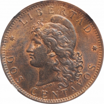 Аргентина 2 сентаво 1891 г., NGC MS64 BN, "Песо аргентинское (1881 - 1969)"