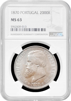 Бразилия 2000 рейсов 1889 г., NGC MS63, "Император Педро II (1831 - 1889)"