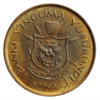 Бурунди 1 франк 1965 г., BU, "Король Мвамбутса IV (1915 - 1966)"