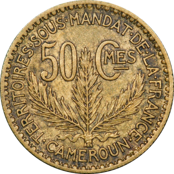 Камерун 50 сантимов 1925 г., PCGS MS63, "Подопечная территория ООН (1924 - 1948)"