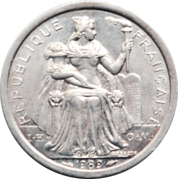Новая Каледония 1 франк 1989 г., UNC, 'Заморское сообщество Франции (1949 - 2017)'
