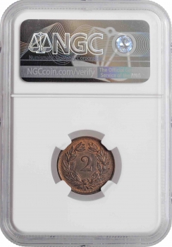 Швейцария 2 раппена 1879 г. B, NGC MS63 RB, "Швейцарская конфедерация (1850 - 1916)"