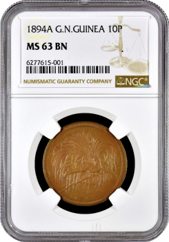 Германская Новая Гвинея 10 пфеннигов 1894 г., NGC MS63 BN, "Колония Германии (1885 - 1915)"