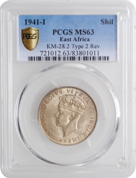Британская Восточная Африка 1 шиллинг 1941 г. I, PCGS MS63, "Король Георг VI (1937 - 1952)"
