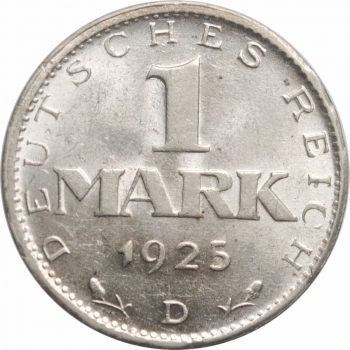 Германия 1 марка 1925 г. D, NGC MS62, "Веймарская Республика (Марка) (1919 - 1925)"