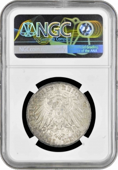 Бавария 3 марки 1908 г., NGC MS64, "Король Отто I (1886 - 1913)"