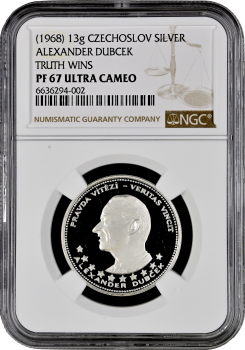 Чехословакия 5 дукатов 1968, NGC PF67 UC, "Александр Дубчек - Правда побеждает"