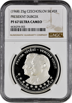 Чехословакия 10 дукатов 1968, NGC PF67 UC, "Александр Дубчек - Правда побеждает"