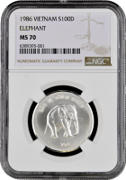 Вьетнам 100 донгов 1986 г., NGC MS70, "Защита природы - Слон" Top Pop
