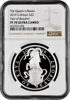 Великобритания 2 фунта 2019 г., NGC PF70 UC, "Звери Королевы - Йель Бофорта" Top Pop