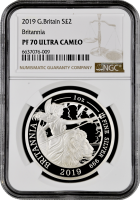 Великобритания 2 фунта 2019 г., NGC PF70 UC, "Британия стоит рядом со львом" Top Pop