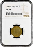 Румыния 5 леев 1930 г., NGC MS64, "Король Михай I (1927 - 1930)"