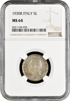 Италия 5 лир 1930 г. R, NGC MS64, "Король Виктор Эммануил III (1900 - 1946)"