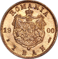 Румыния 1 бан 1900 г. B, PCGS MS65 RB, "Король Кароль I (1881 - 1914)"