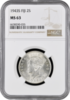 Фиджи 1 флорин (2 шиллинга) 1943 г. S, NGC MS63, "Король Георг VI (1937 - 1952)"