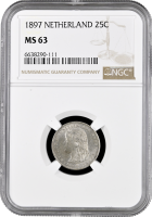 Нидерланды 25 центов 1897 г., NGC MS63, "Королева Вильгельмина (1890 - 1948)"