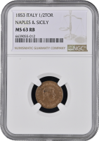 Неаполь и Сицилия 1/2 торнезе 1853 г., NGC MS63 RB, "Король Фердинанд ІІ (1830 - 1859)"