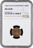 Дания 1/2 ригсбанкскиллинга 1852, NGC MS64 RB, "Король Фредерик VII (1848 - 1863)" Top Pop 3/0