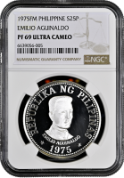 Филиппины 25 писо 1975 г., NGC PF69 UC, "Эмилио Агинальдо"