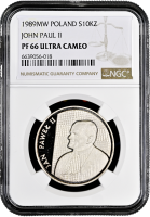 Польша 10000 злотых 1989 г., NGC PF66 UC, "Папа Иоанн Павел II"