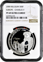 Бельгия 500 франков 2000 г., NGC PF69 UC, "500 лет со дня рождения Карла V" Top Pop