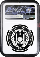 Джибути 100 франков 1994 г., NGC PF69 UC, "Вымирающие виды - Зебры" Top Pop