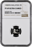 Малайзия 5 сен 1980 г. FM, NGC PF69 UC, "Федерация Малайзия (1967 - 2023)"