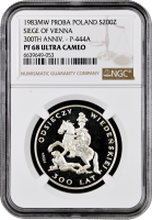 Польша 200 злотых 1983 г., NGC PF68 UC PROBA, "300-летие осады Вены"