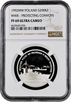 Польша 200000 злотых 1992 г., NGC PF69 UC, "Поляки на фронтах ВМВ - Конвои 1939-1945"