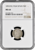 Испания 50 сентимо 1892 г. PGM, NGC NS64, "Король Альфонсо XIII (1886 - 1931)"