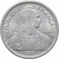 Индокитай 20 центов 1945 г. C, UNC, "Французский Индокитай (1885 - 1954)"