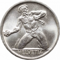 Швейцария 5 франков 1944 г., BU, "500 лет Битве у Сент-Якоба"