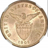 Филиппины 1/2 сентаво 1903 г., NGC MS63 RB, "Администрация США (1903 - 1945)"