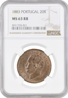 Португалия 20 рейсов 1883 г., NGS MS63 RB, "Король Луиш I (1861 - 1889)"