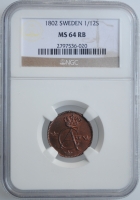 Швеция 1/12 скиллинга 1802, NGC MS64 RB, "Король Густав IV Адольф (1792 - 1809)"