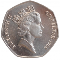 Гибралтар 50 пенсов 1988 г., UNC, "Рождество"