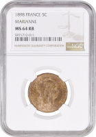 Франция 5 сантимов 1898 г., NGC MS64 RB, "Третья Республика (1870 - 1941)"