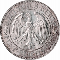 Германия 5 рейхсмарок 1927 г. E, PCGS MS64, "Веймарская Республика (Рейхсмарка) (1924 - 1938)"