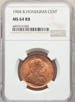 Британский Гондурас 1 цент 1904 г., NGC MS64 RB, "Король Эдуард VII (1902 - 1910)"