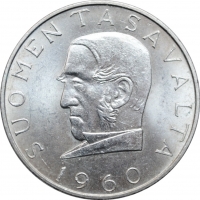 Финляндия 1000 марок 1960 г., UNC, "100 лет валютной системе Снелльмана"