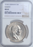 Саксония 5 марок 1914 г., NGC MS62, "Король Фридрих Август III (1904 - 1918)"