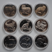 Остров Мэн набор 1 крона 1988-1996 г., PROOF и BU, 'Кошки' (9 шт.)