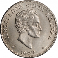 Колумбия 50 сентаво 1959 г., BU, "Президент Симон Боливар (1819 - 1830)"